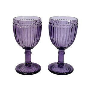 VTG Rosanna Wine Glasses 8 OZ Purple Mouth-Blown Thick Glass Fancy  2PCs